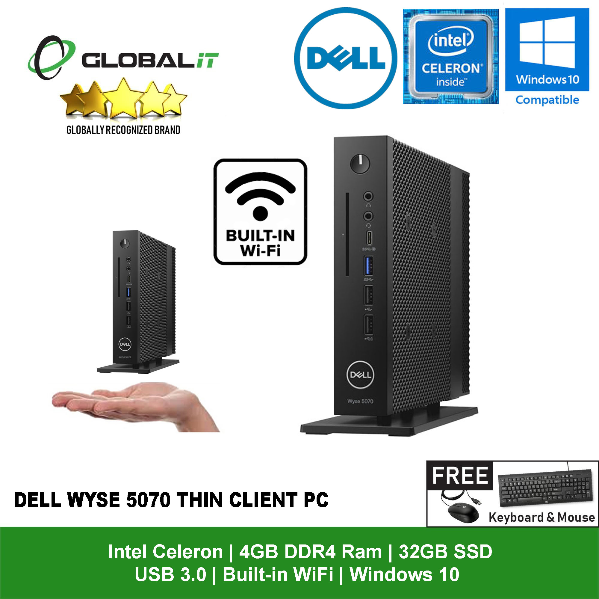 Dell Wyse 5070 Thin Client PC Intel Celeron / Windows 10 (Refurbished) -  Global Group